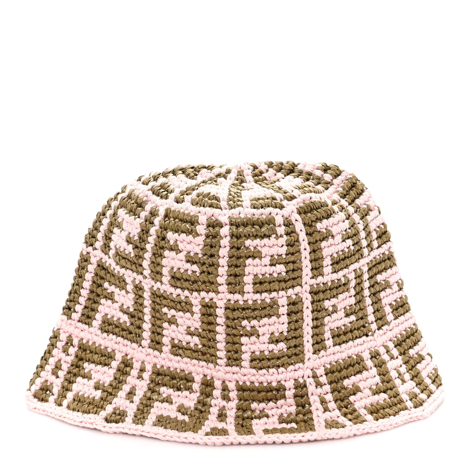 Fendi Cotton Rayon FF Woven Bucket Hat S/M Pink Khaki 5 of 8