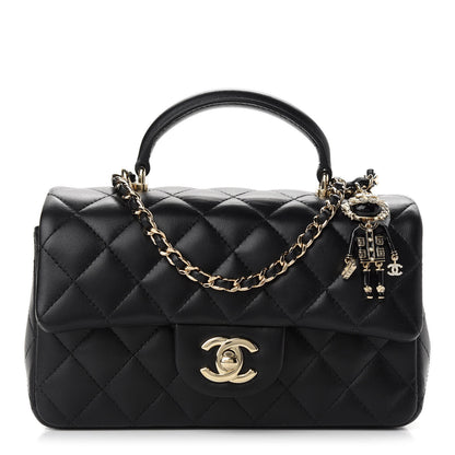 Chanel Lambskin Quilted Mini Lion Charm Top Handle Rectangular Flap Black 1 of 9