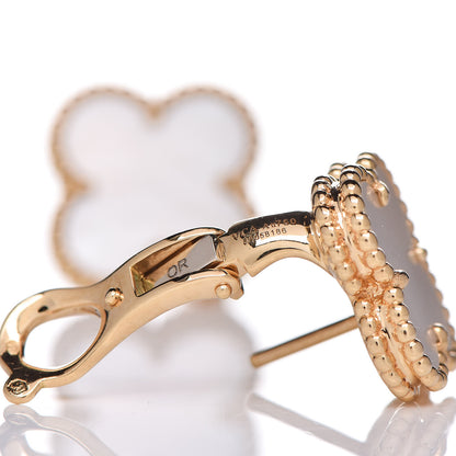Van Cleef & Arpels 18K Yellow Gold Mother of Pearl Vintage Alhambra Earrings 4 of 4