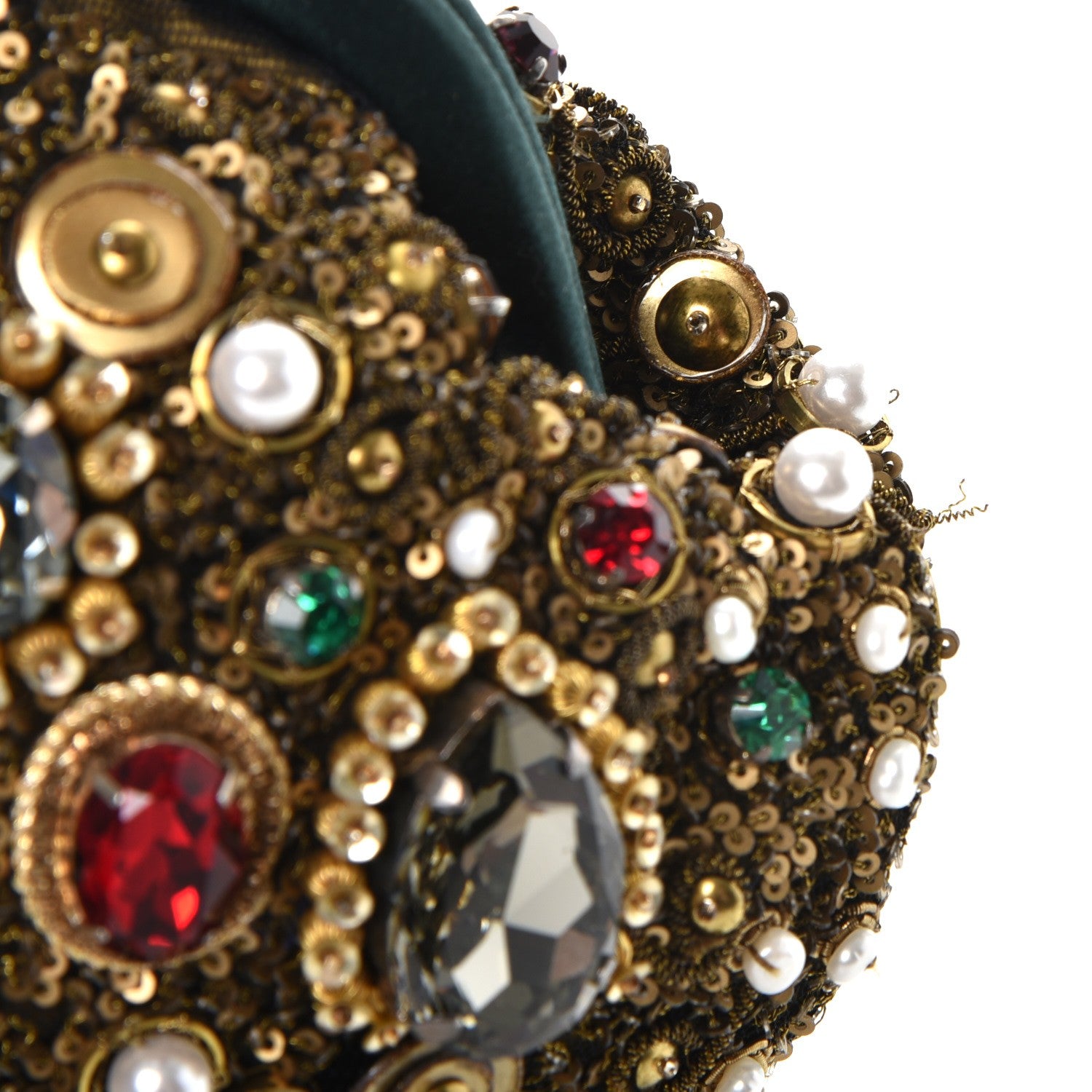Dolce & Gabbana Satin Sequin Crystal Embellished Chain Clutch Green Multicolor 8 of 9