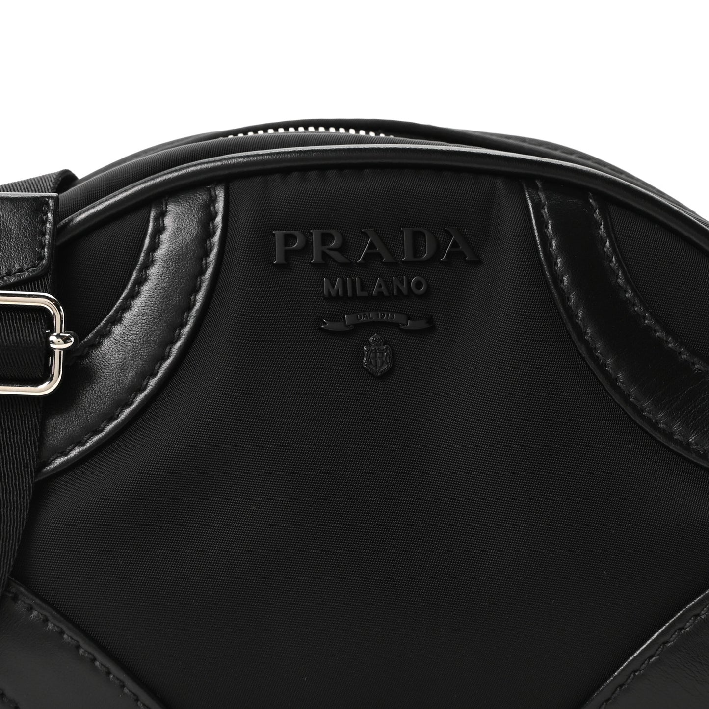 Nylon Soft Calfskin Bowling Crossbody Bag Black