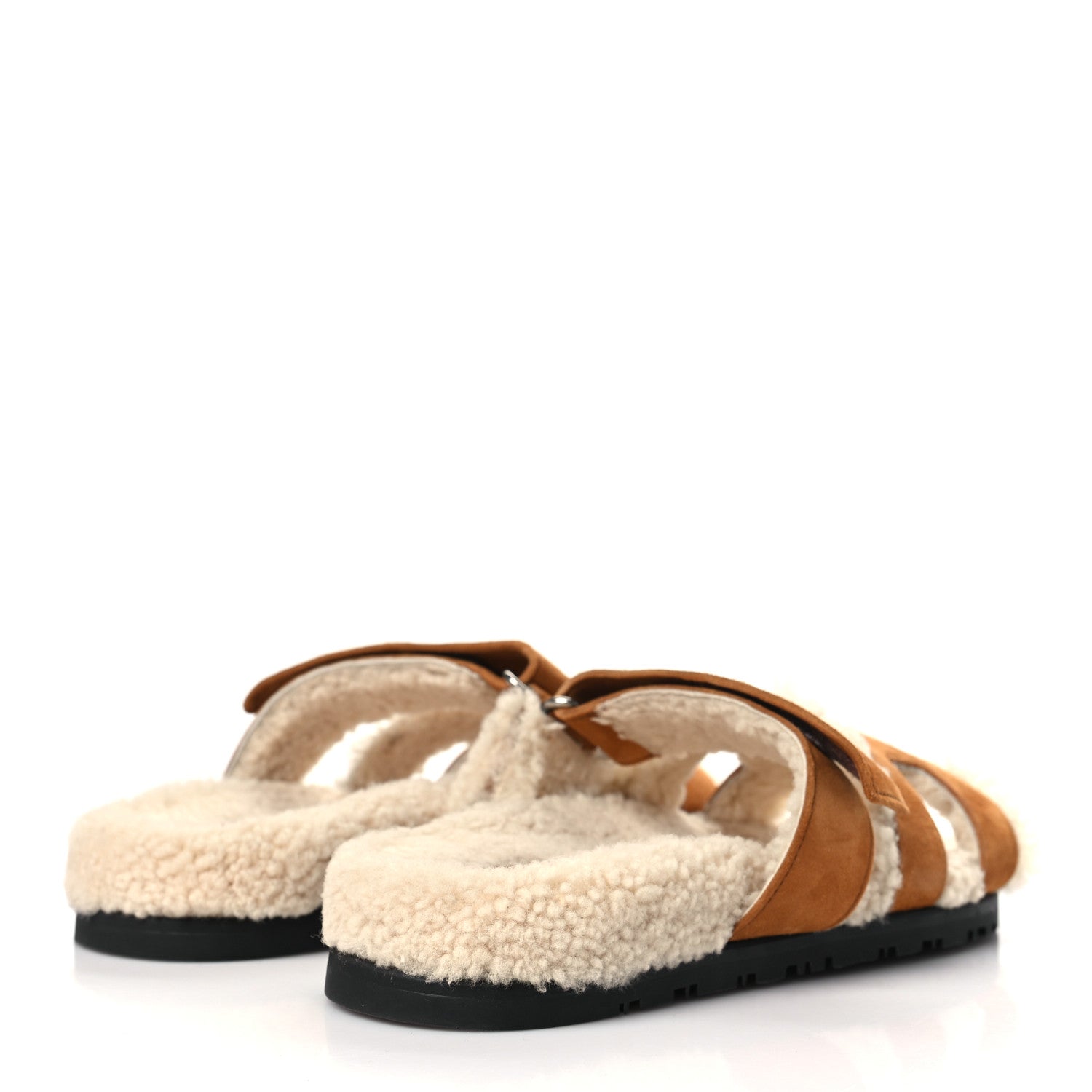 Hermes Suede Goatskin Woolskin Womens Chypre Sandals 37 Naturel Ecru 4 of 8