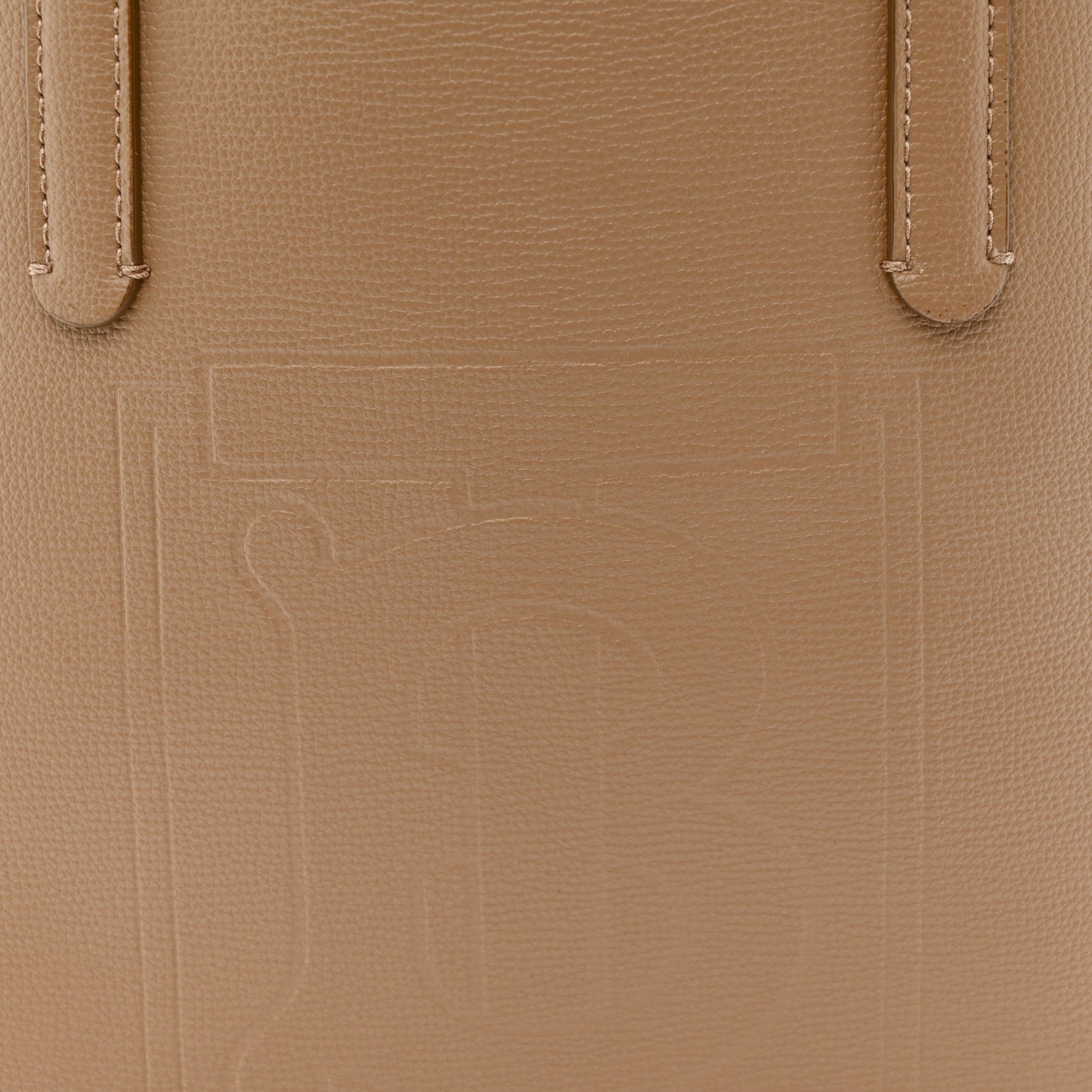 Calfskin TB Motif Embossed Medium Tote Camel