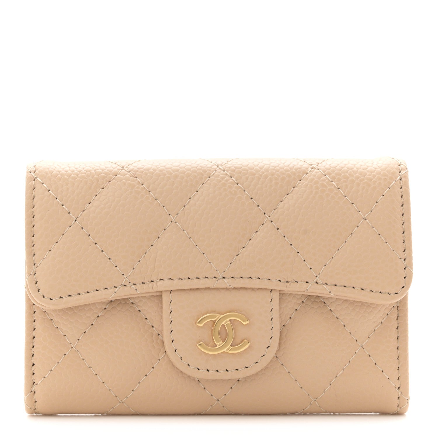 Chanel Caviar Quilted Flap Card Holder Wallet Beige 1 of 9