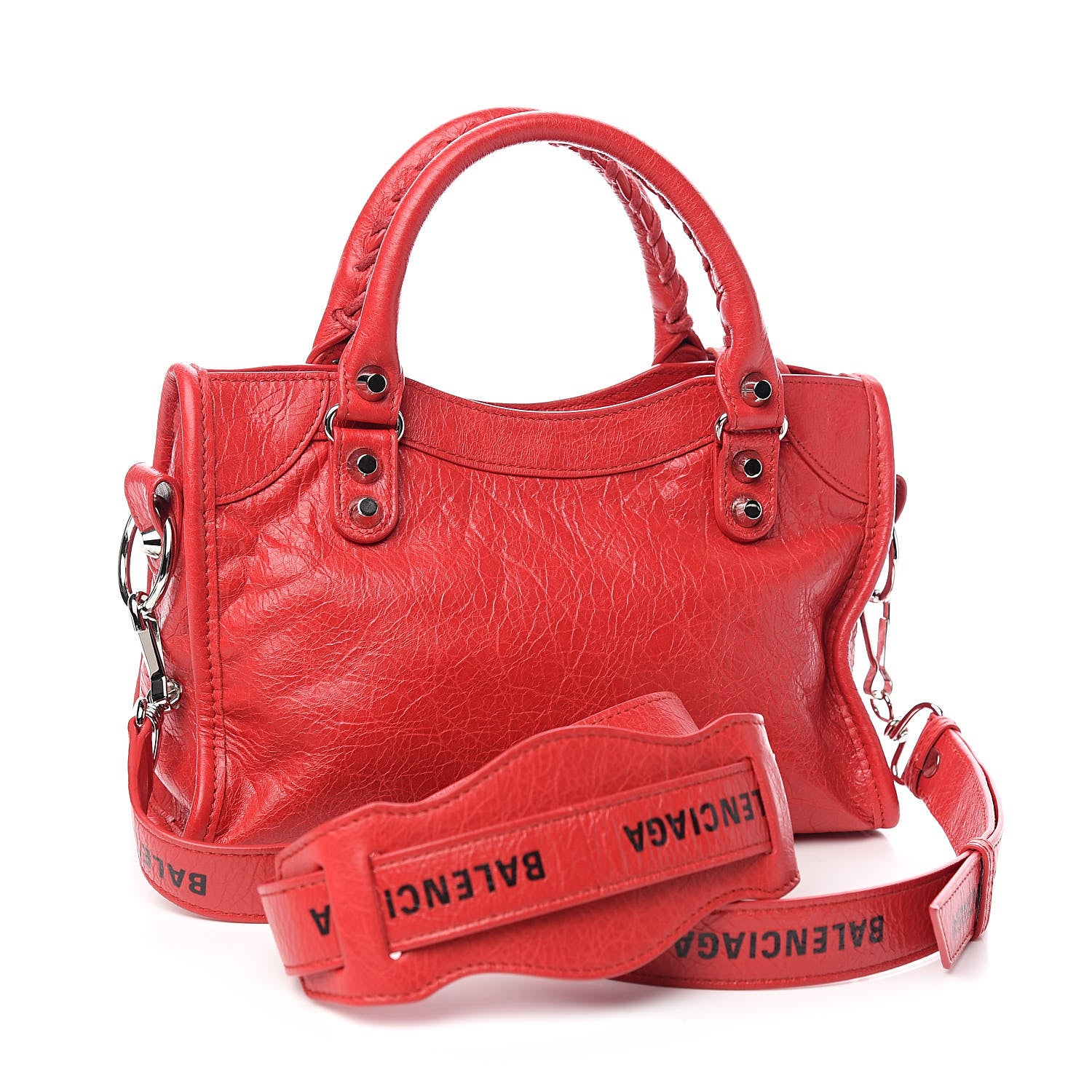 Balenciaga Agneau Classic Silver Hardware Mini City Logo Strap Rouge Cardinal Black 3 of 9