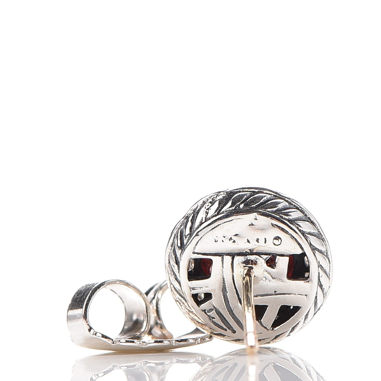 David Yurman Sterling Silver Diamond Garnet 8mm Petite Albion Earrings 2 of 4