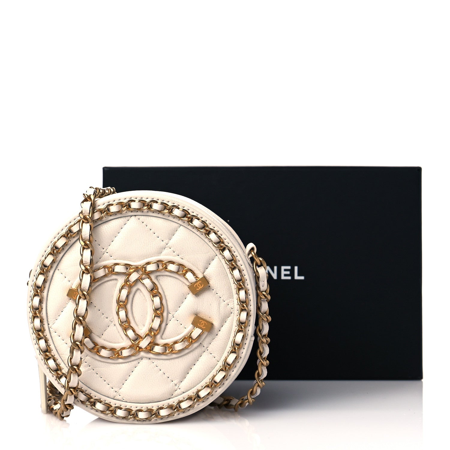Chanel Lambskin Quilted Round Filigree Chain Around Crossbody White 10 of 10
