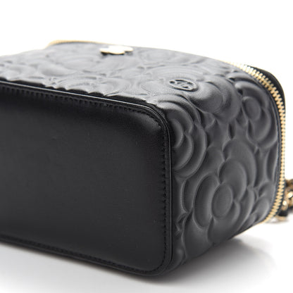 Chanel Lambskin Camellia Embossed Small Vanity Case With Chain Black 9 of 9