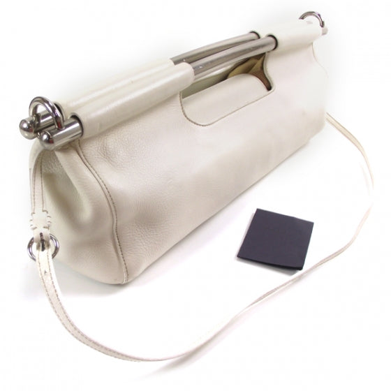 Prada Leather Steel Handle Clutch Ivory 3 of 10