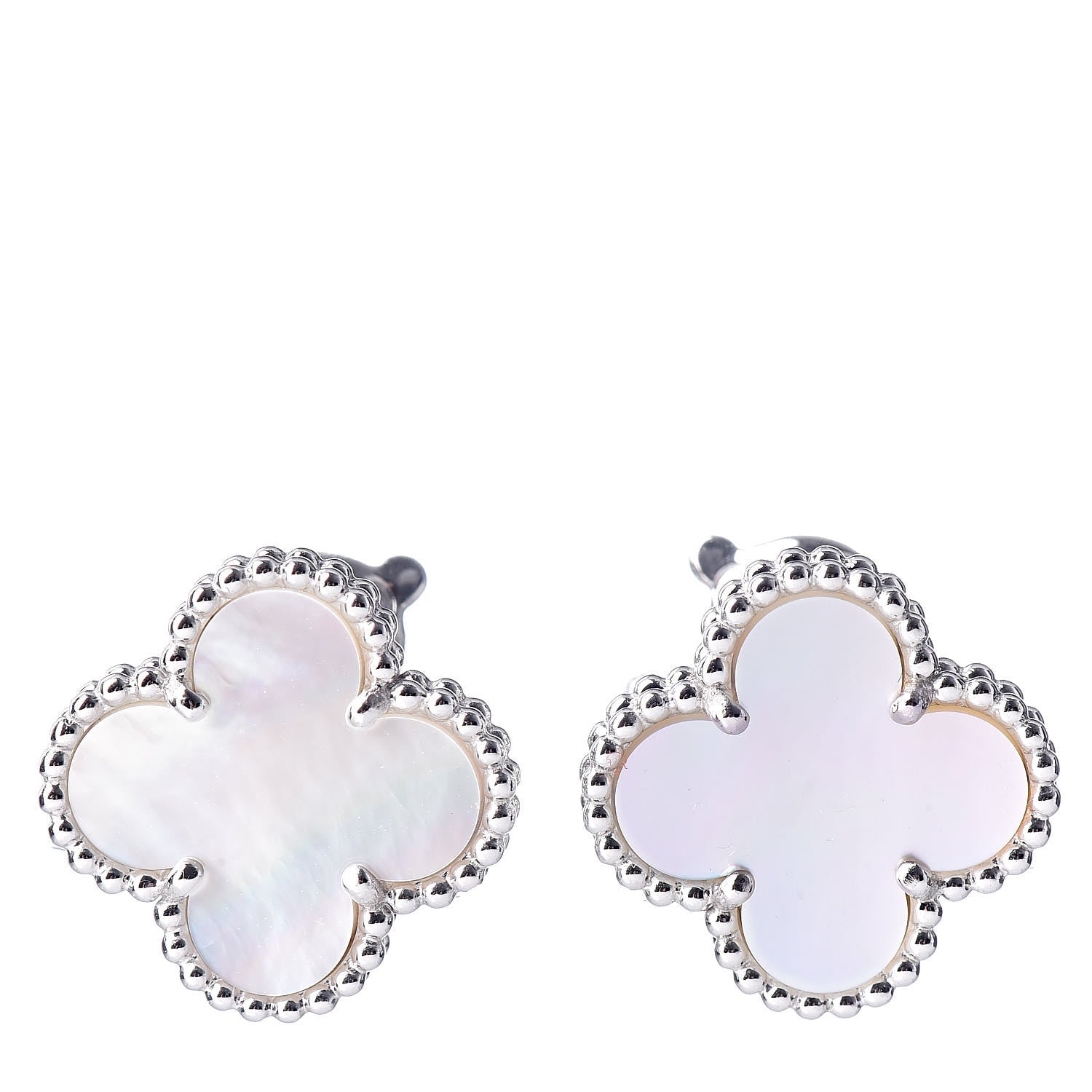 Van Cleef & Arpels 18K White Gold Mother of Pearl Vintage Alhambra Earrings 1 of 5