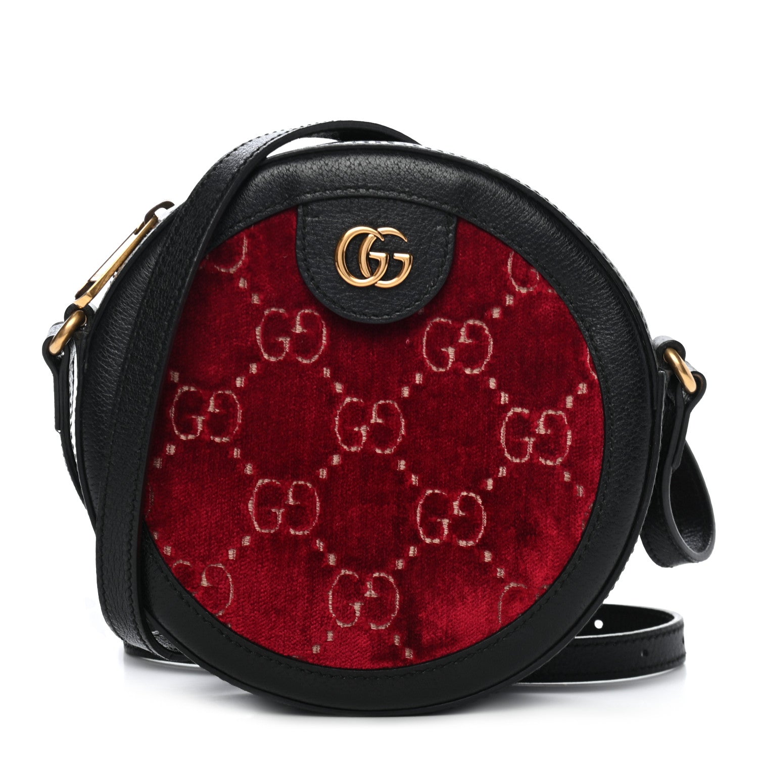 Gucci Velvet GG Monogram Textured Calfskin Round Shoulder Bag Red Cipria Black 1 of 9
