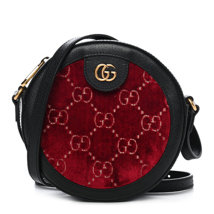 Gucci Velvet GG Monogram Textured Calfskin Round Shoulder Bag Red Cipria Black 1 of 9
