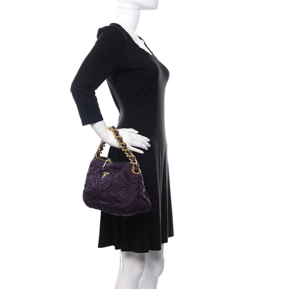 Prada Tessuto Nylon Chevron Quilted Shoulder Bag Plum 2 of 9