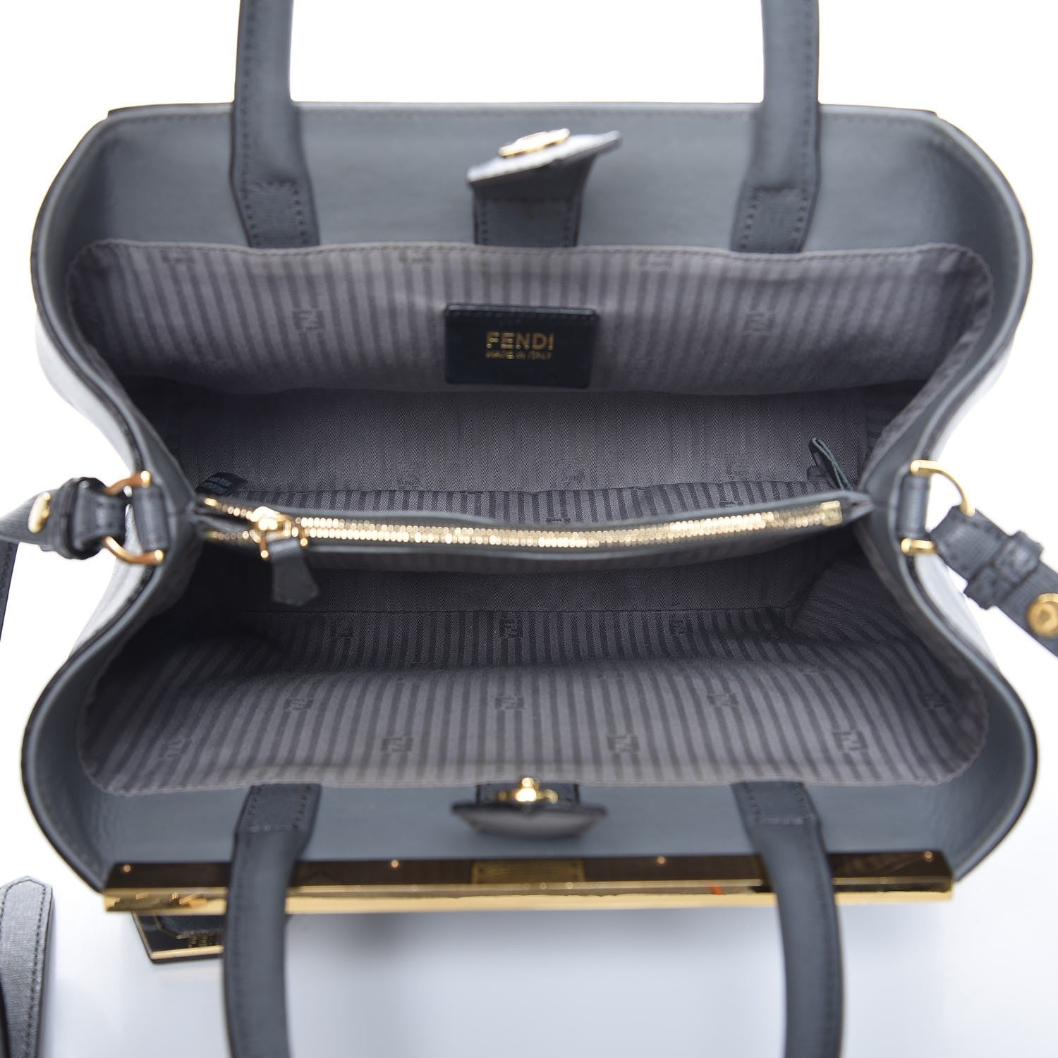 Fendi Vitello Elite Petite 2Jours Tote Grigio Grigio Chiaro 6 of 11