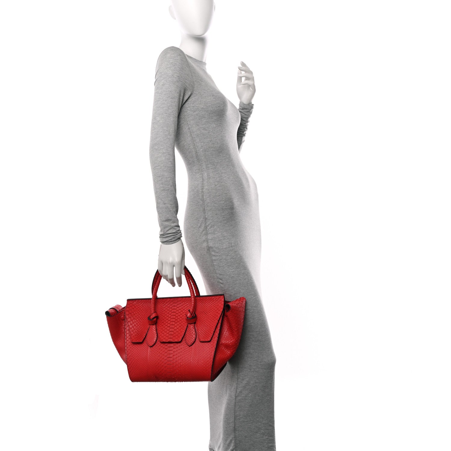 Celine Snakeskin Small Tie Knot Tote Red 2 of 17