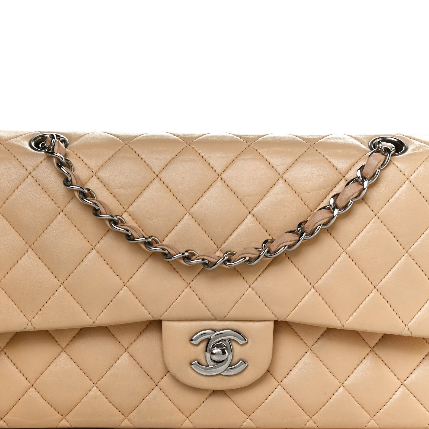 Lambskin Quilted Medium Double Flap Beige