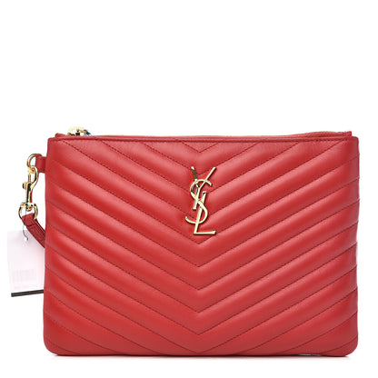 Saint Laurent Calfskin Matelasse Chevron Monogram A5 Wristlet Red 1 of 7