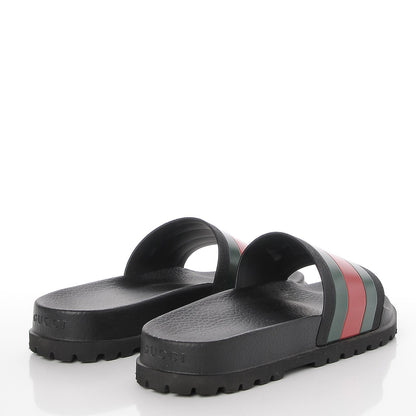 Gucci Rubber Web Mens Lug Sole Slide Sandals 9 Black Green Red 4 of 7