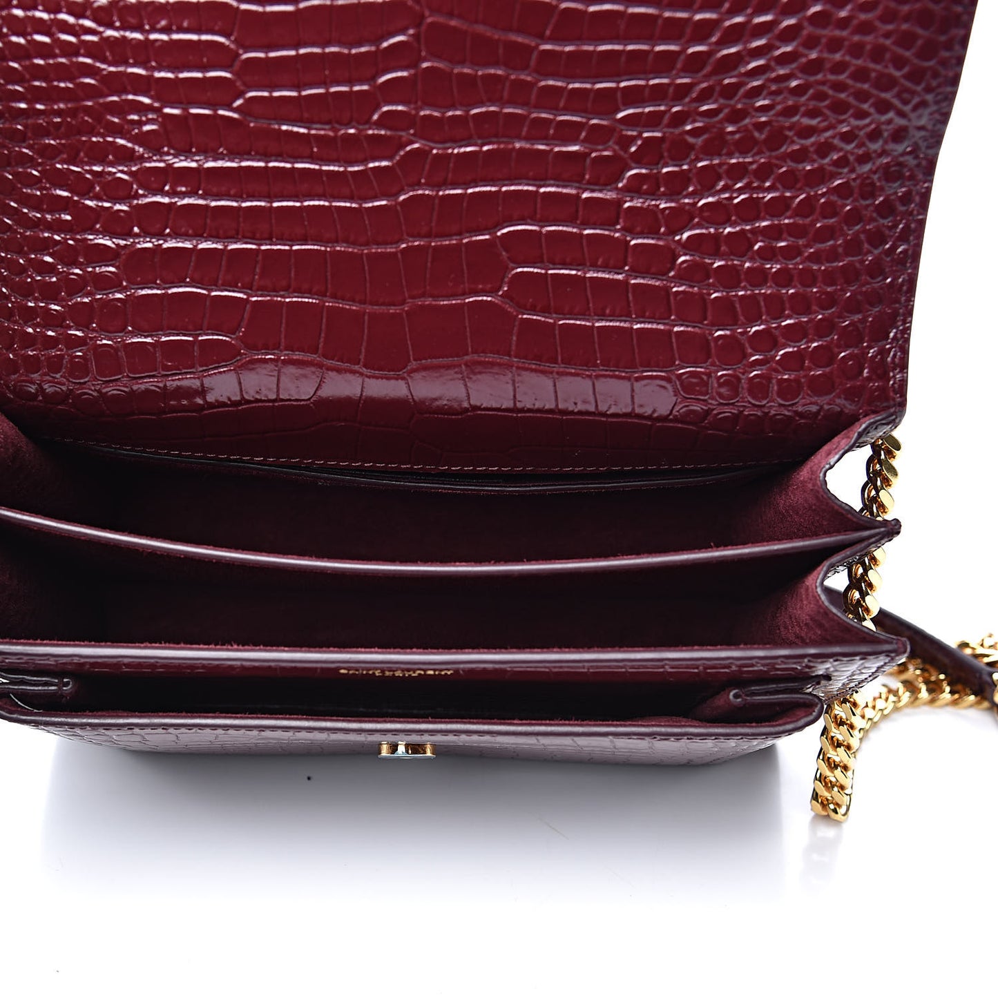Calfskin Crocodile Embossed Medium Monogram Sunset Rouge Legion