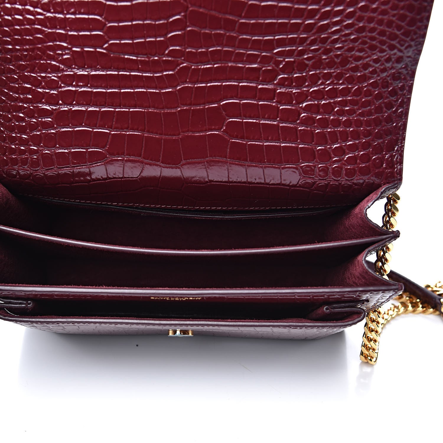 Saint Laurent Calfskin Crocodile Embossed Medium Monogram Sunset Rouge Legion 5 of 10