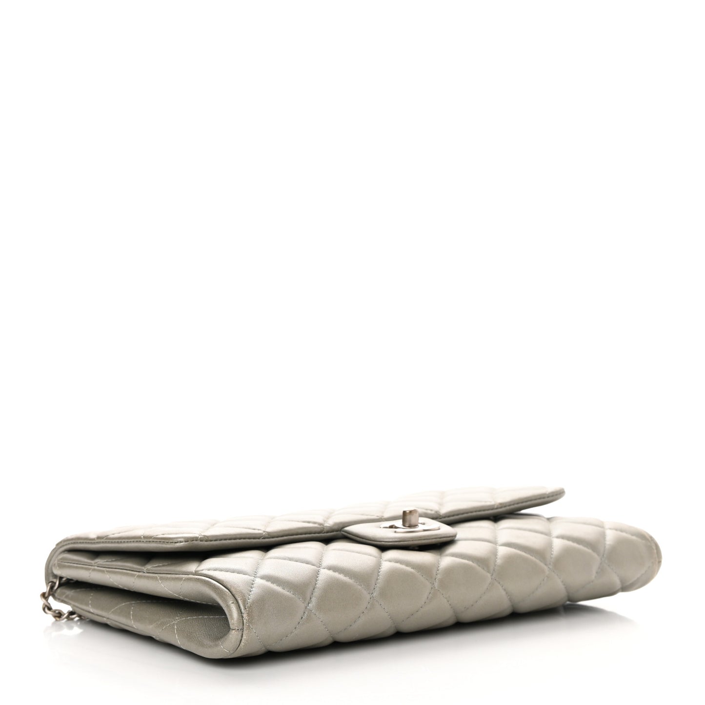 Lambskin Quilted Clutch With Chain Flap Grey