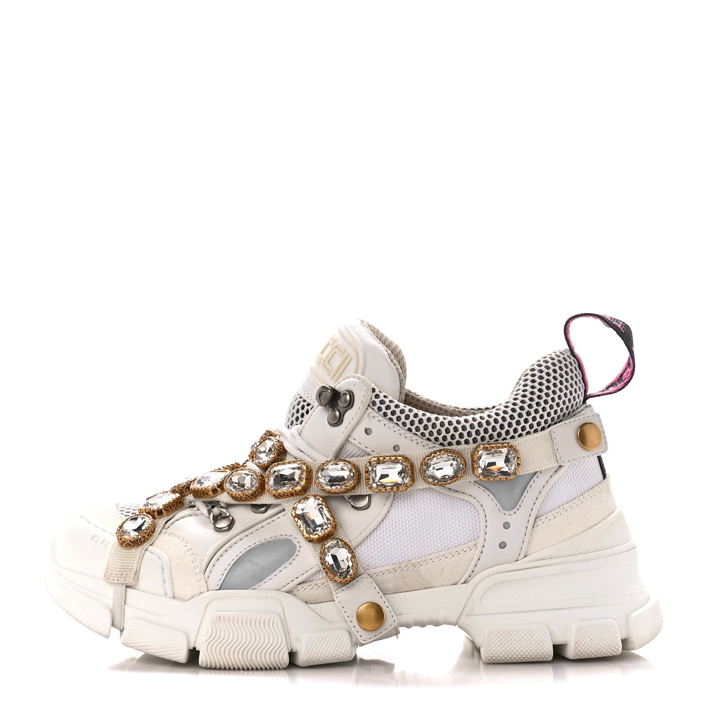 X SEGA Mesh Calfskin Suede Removable Crystals Womens Flashtrek Sneakers 38 Great White