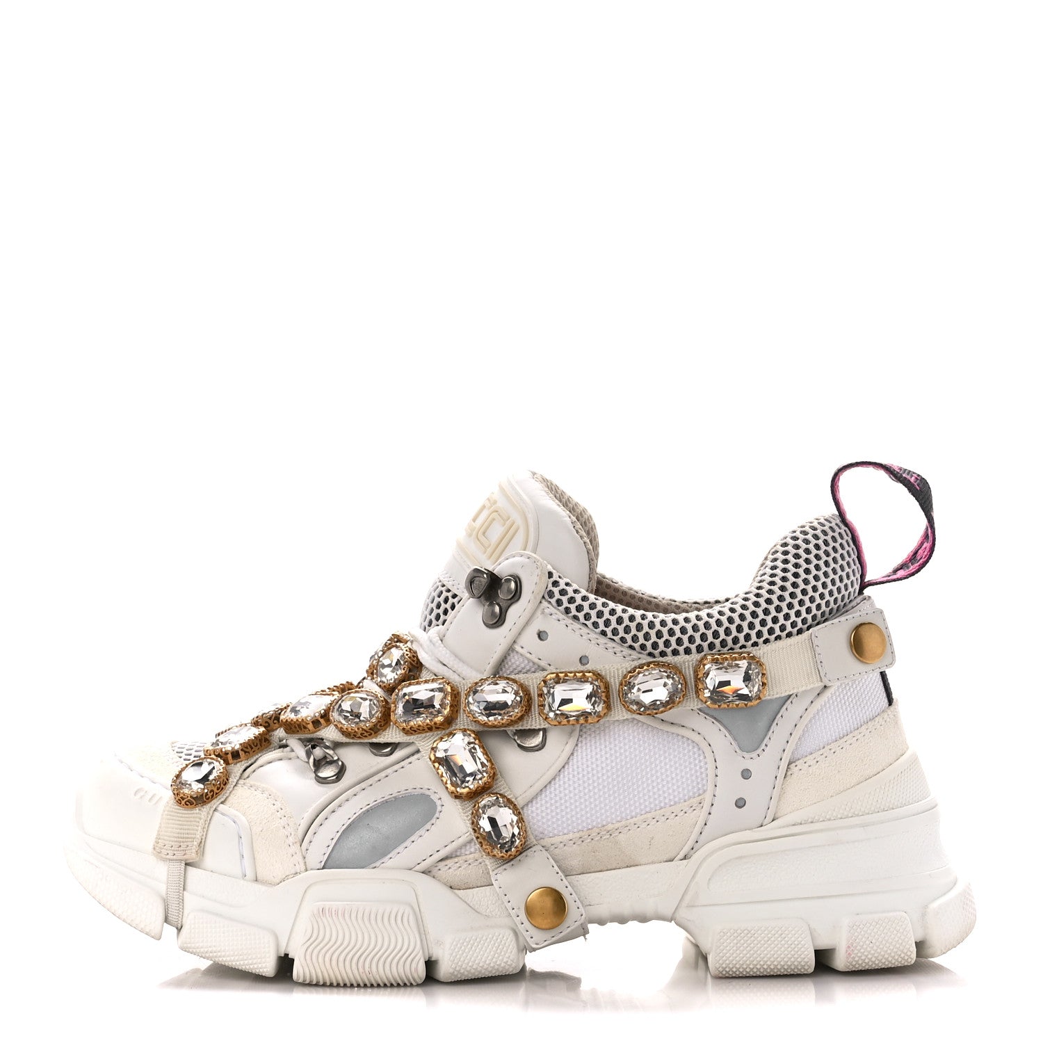 Gucci X SEGA Mesh Calfskin Suede Removable Crystals Womens Flashtrek Sneakers 38 Great White 1 of 8