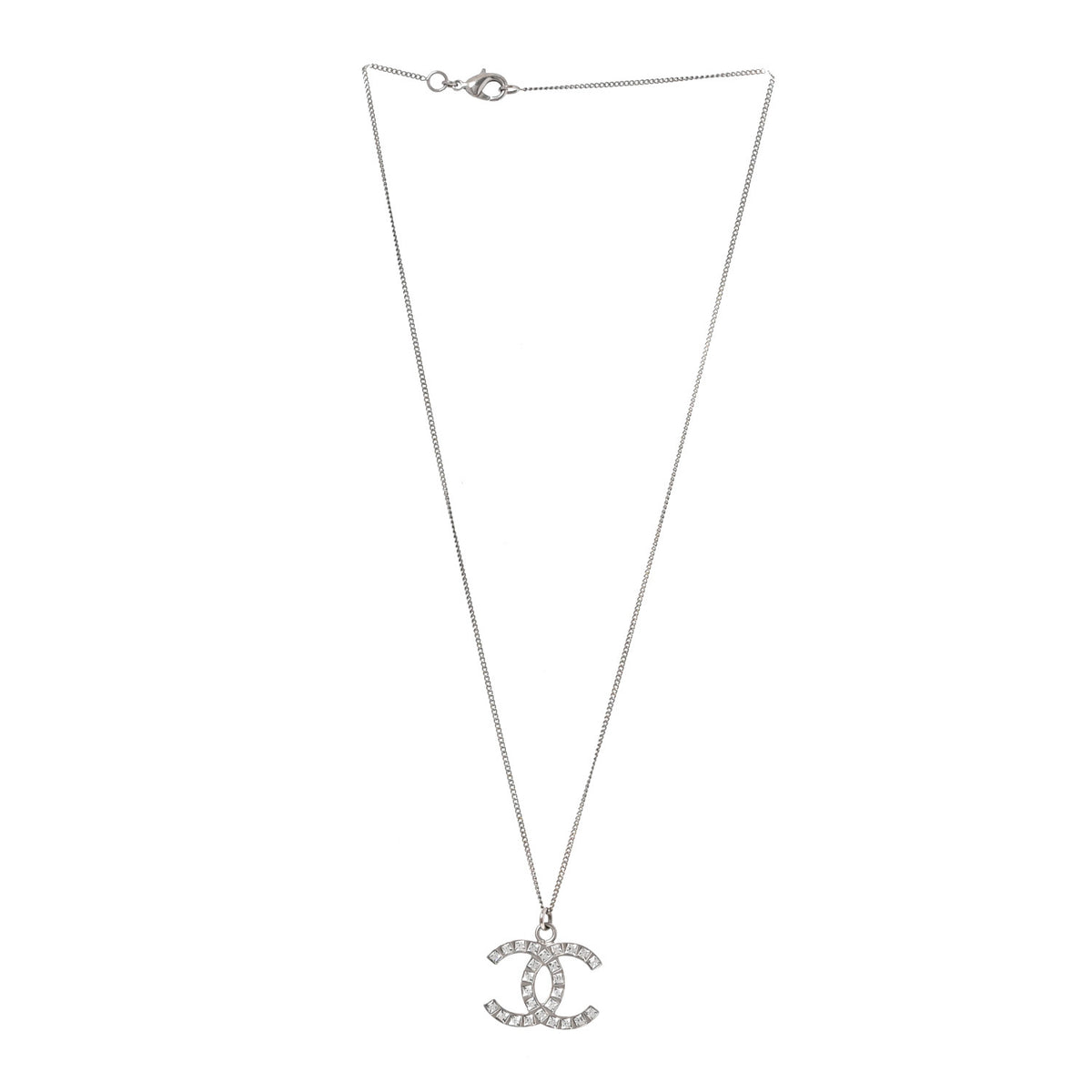 Chanel Baguette Crystal CC Necklace Silver 3 of 4