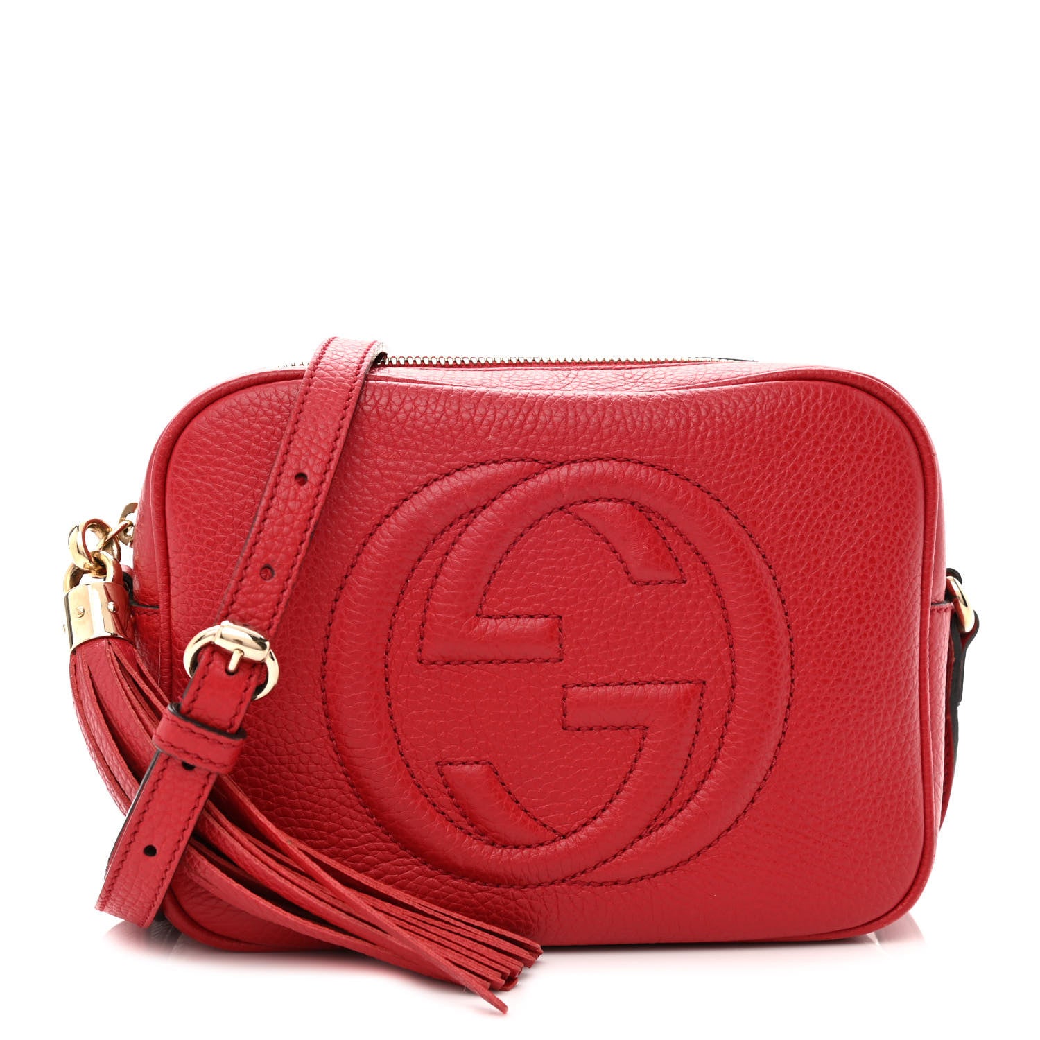 product image of GUCCI Pebbled Calfskin Small Soho Disco Bag Tabasco Red FASHIONPHILE