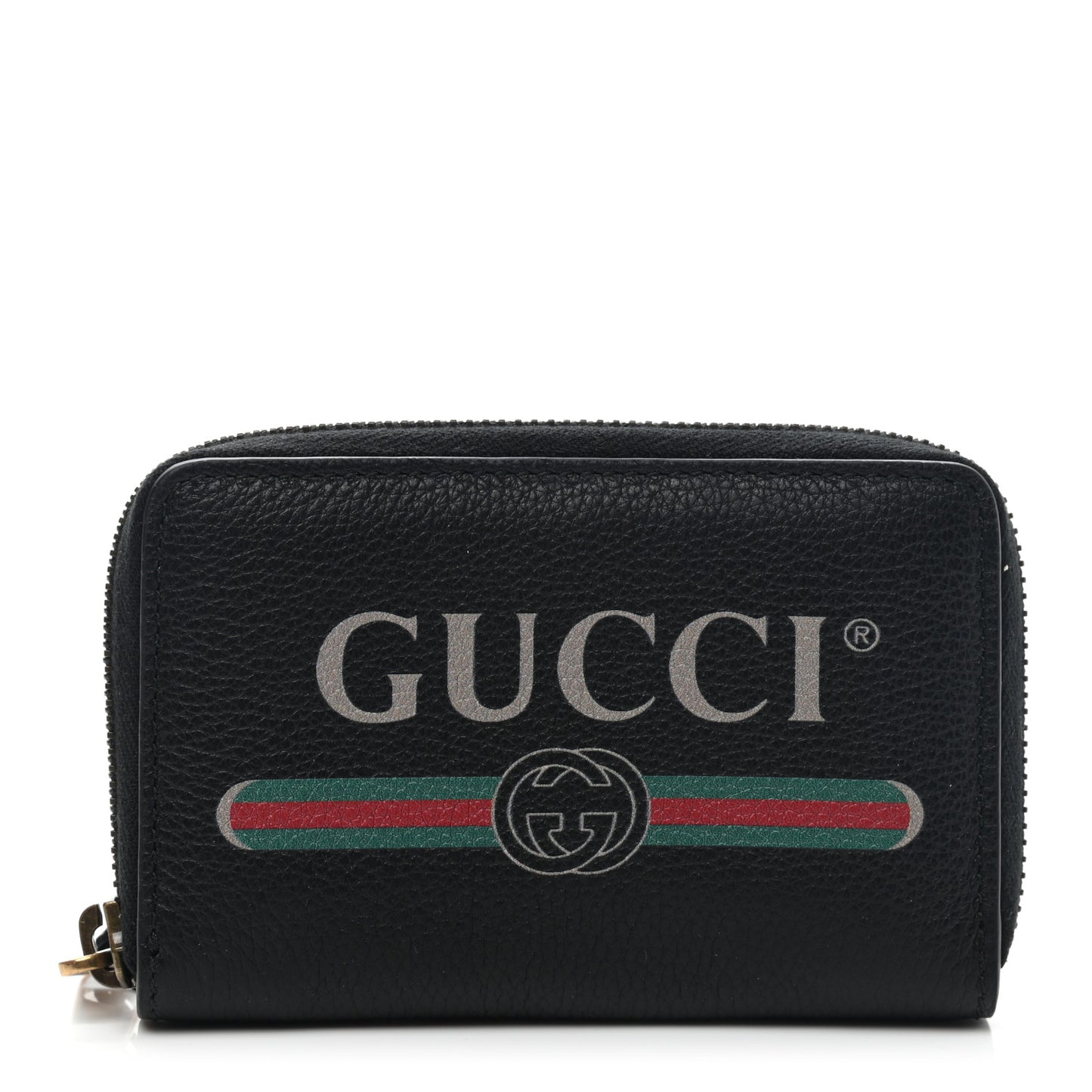Calfskin Logo Zip Around Card Case Black