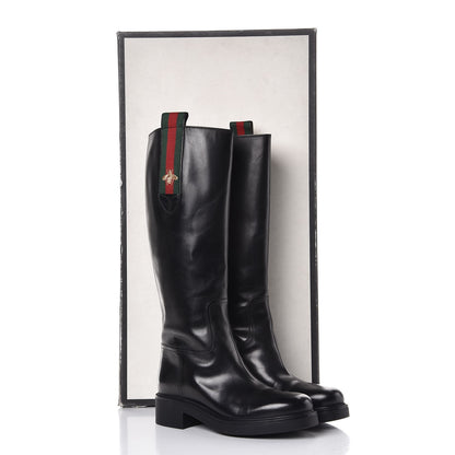 Gucci Calfskin Web Bee Tall Riding Boots 37.5 Black 12 of 12