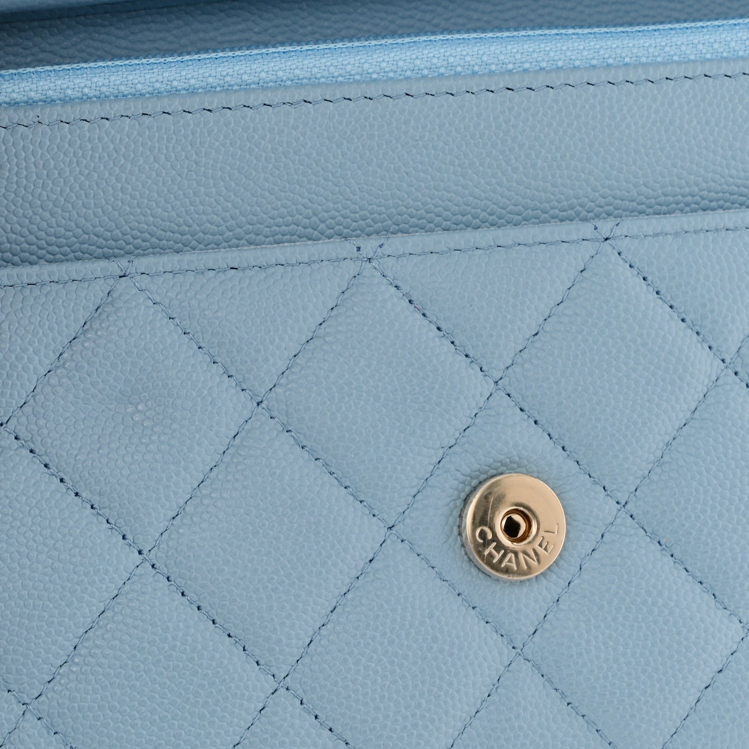 Chanel Caviar Quilted Crystal CC Wallet On Chain WOC Light Blue 12 of 13