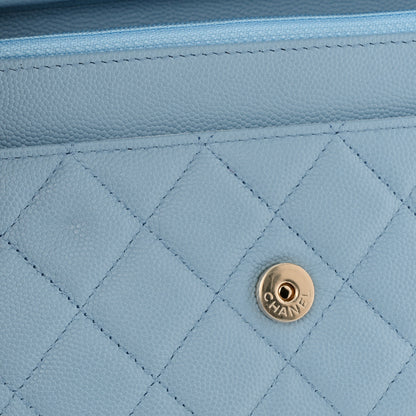 Chanel Caviar Quilted Crystal CC Wallet On Chain WOC Light Blue 12 of 13