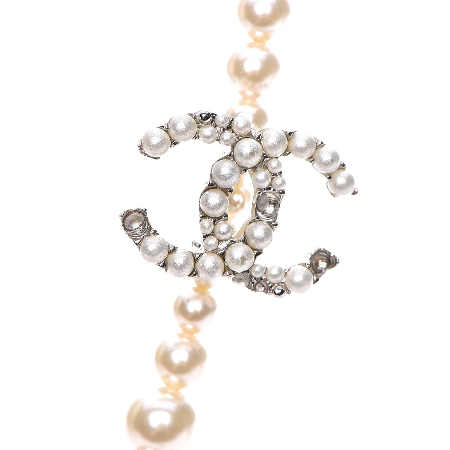 Pearl Cluster CC Long Necklace Silver