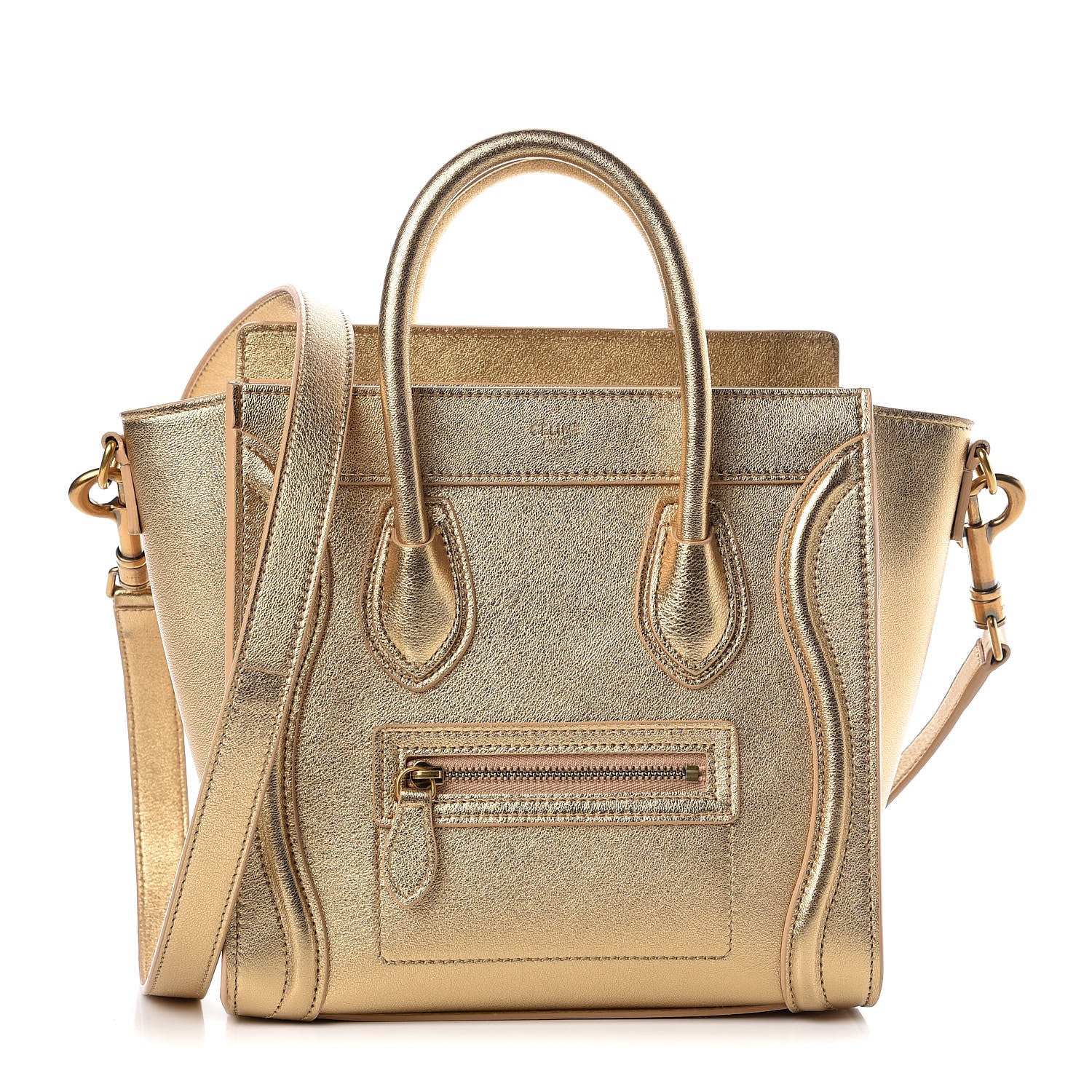 Celine Laminated Lambskin Nano Luggage Gold 1 of 10