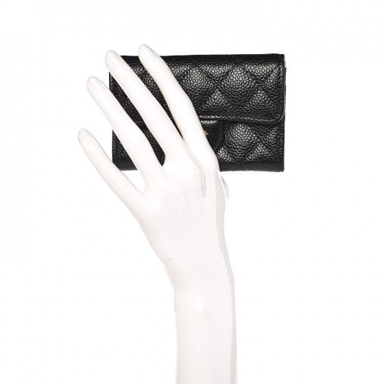 Caviar Quilted Flap Card Holder Black