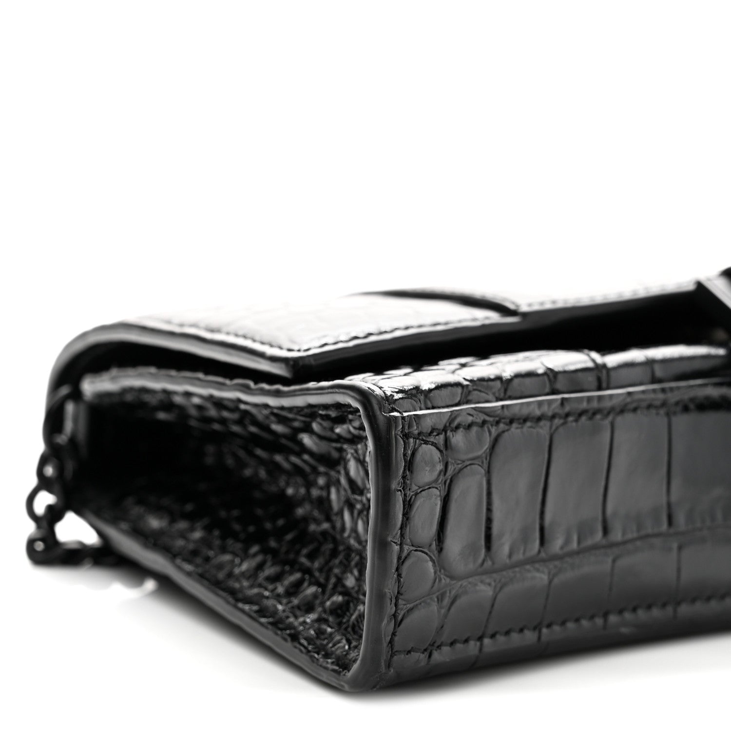 Balenciaga Shiny Calfskin Monochrome Crocodile Embossed Hourglass Chain Bag Black 8 of 10