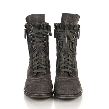 Chanel Suede Calfskin Quilted Combat Boots 39.5 Grey 2 of 7