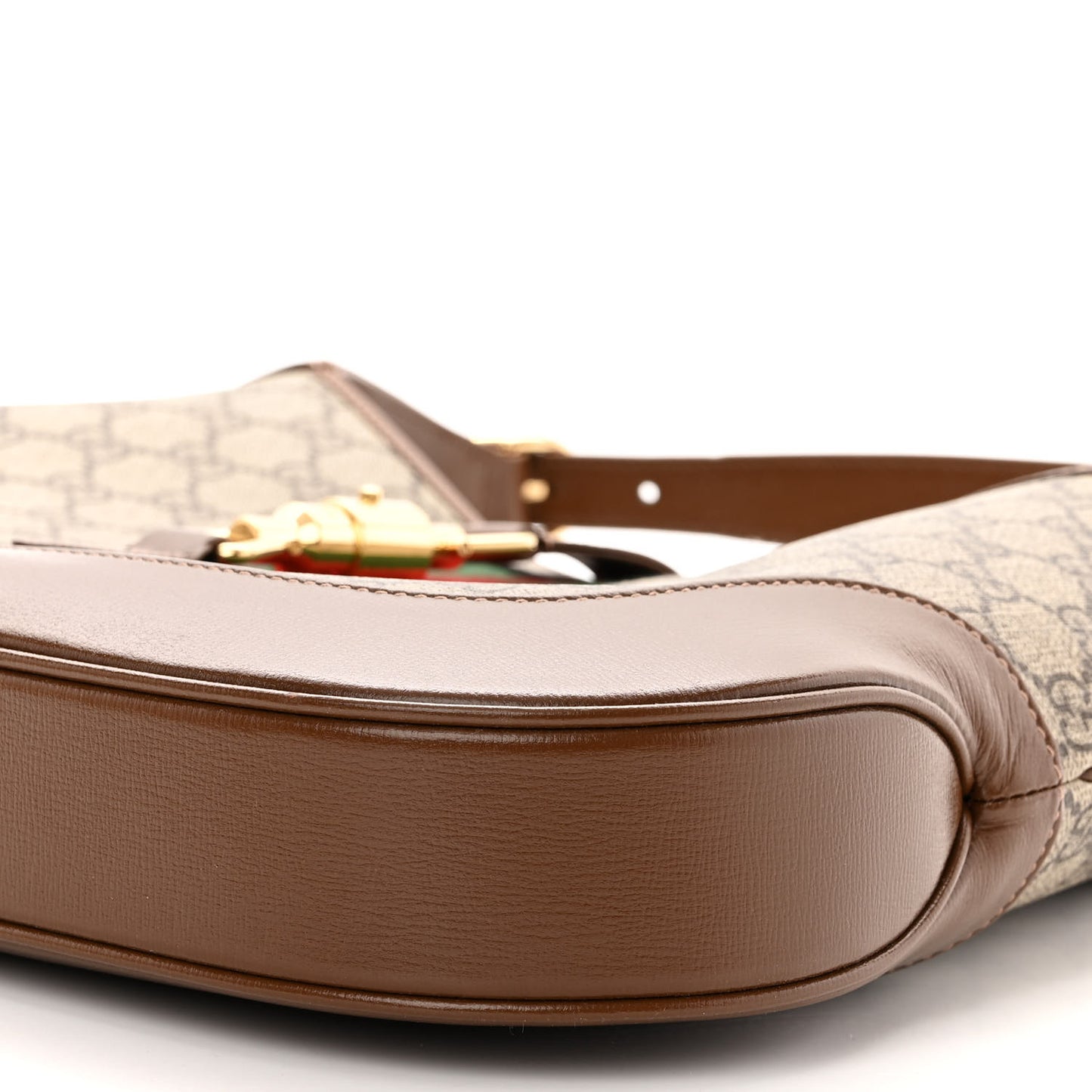 GG Supreme Monogram Azalea Calfskin Web Medium Jackie 1961 Hobo Beige Ebony Brown Sugar
