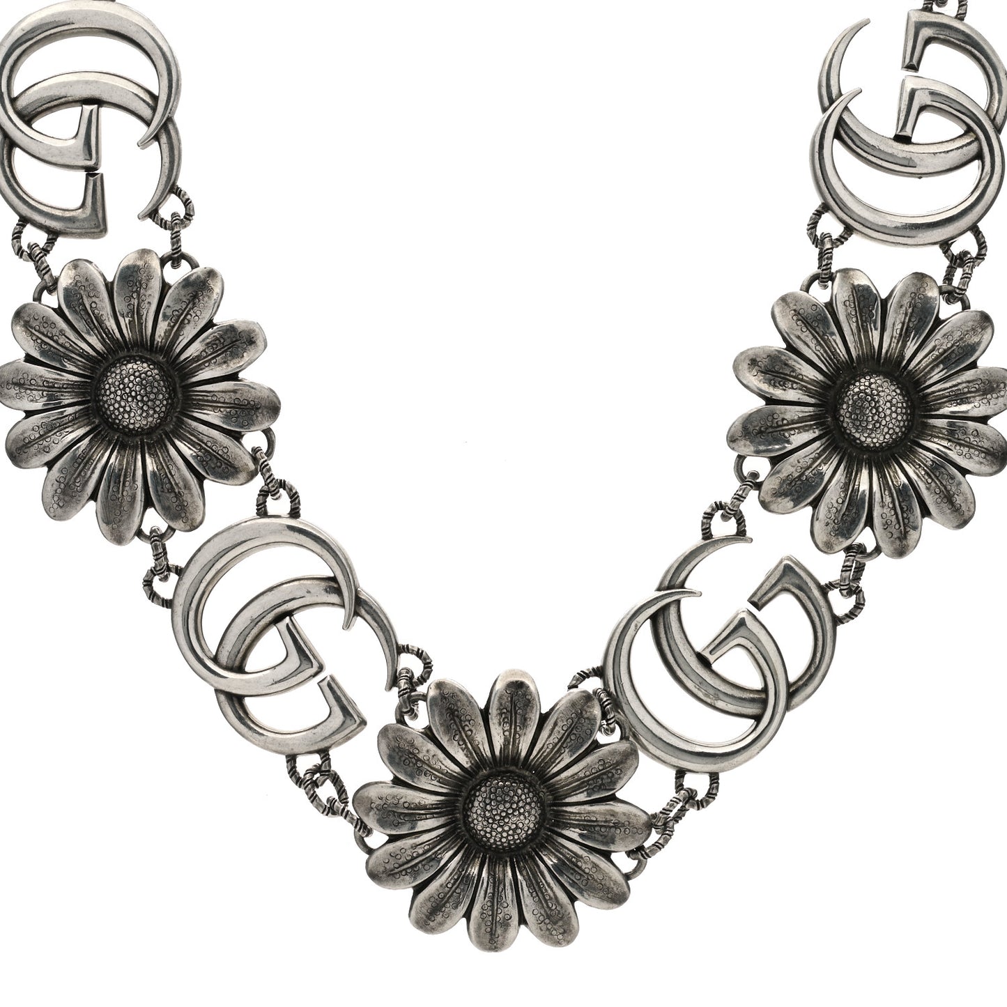 Sterling Silver Double G Flower Statement Necklace