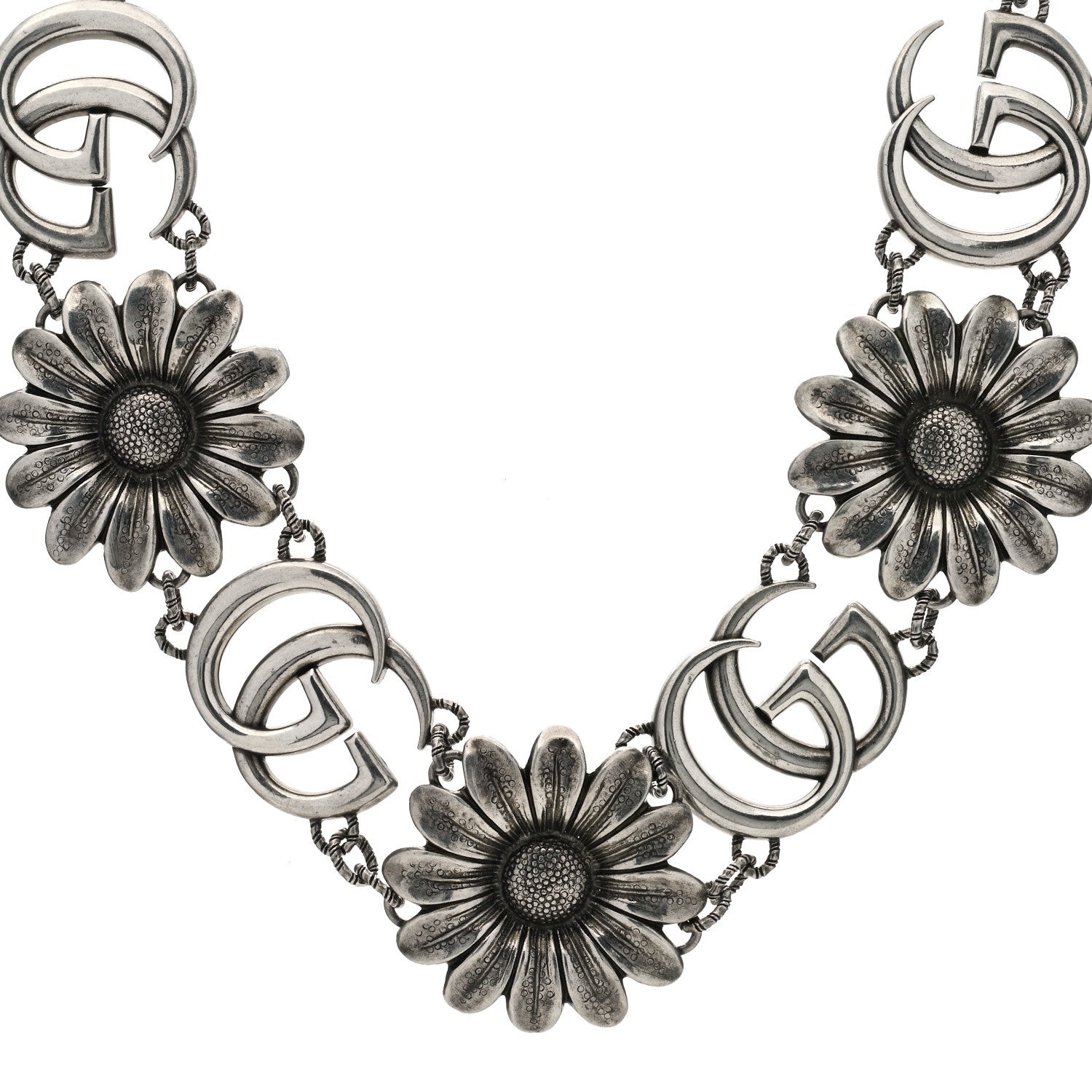 Gucci Sterling Silver Double G Flower Statement Necklace 1 of 5