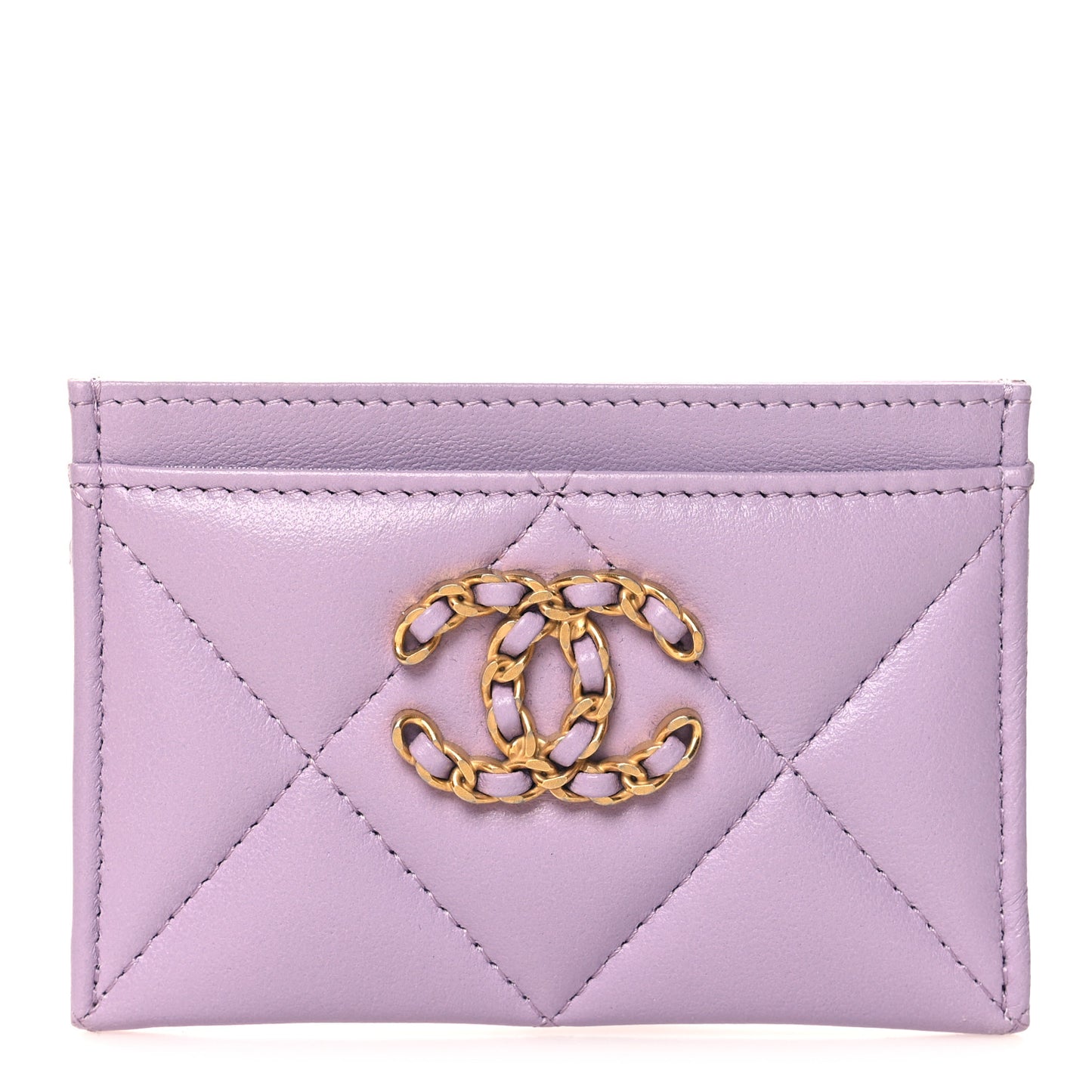 Lambskin Quilted Chanel 19 Card Holder Light Purple