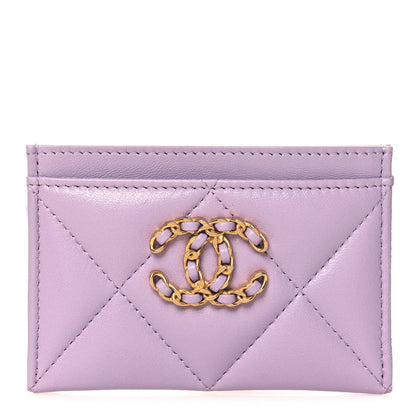 Chanel Lambskin Quilted Chanel 19 Card Holder Light Purple 1 of 9