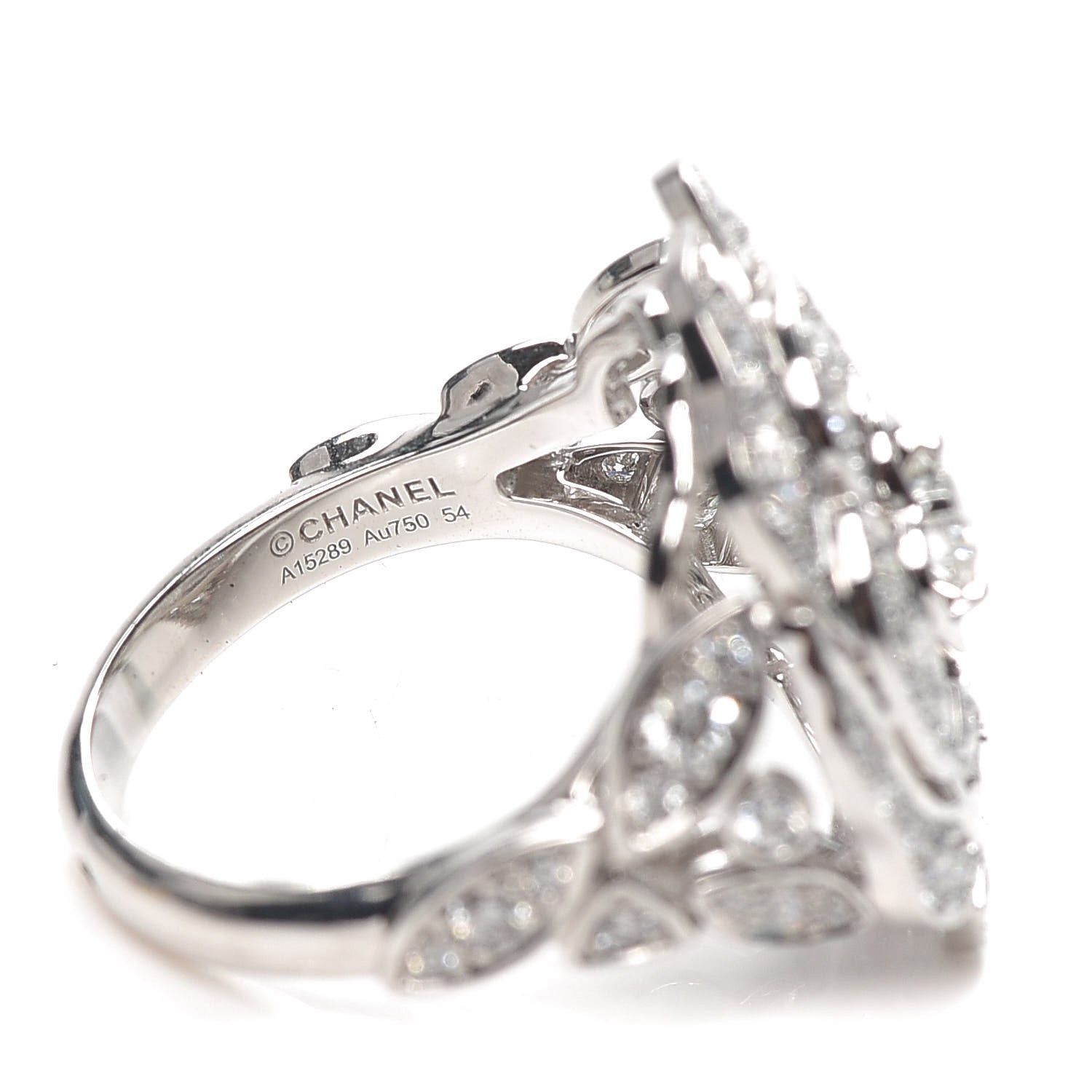 Chanel 18K White Gold Diamond Bouton de Camélia Ring 54 6.75 5 of 6