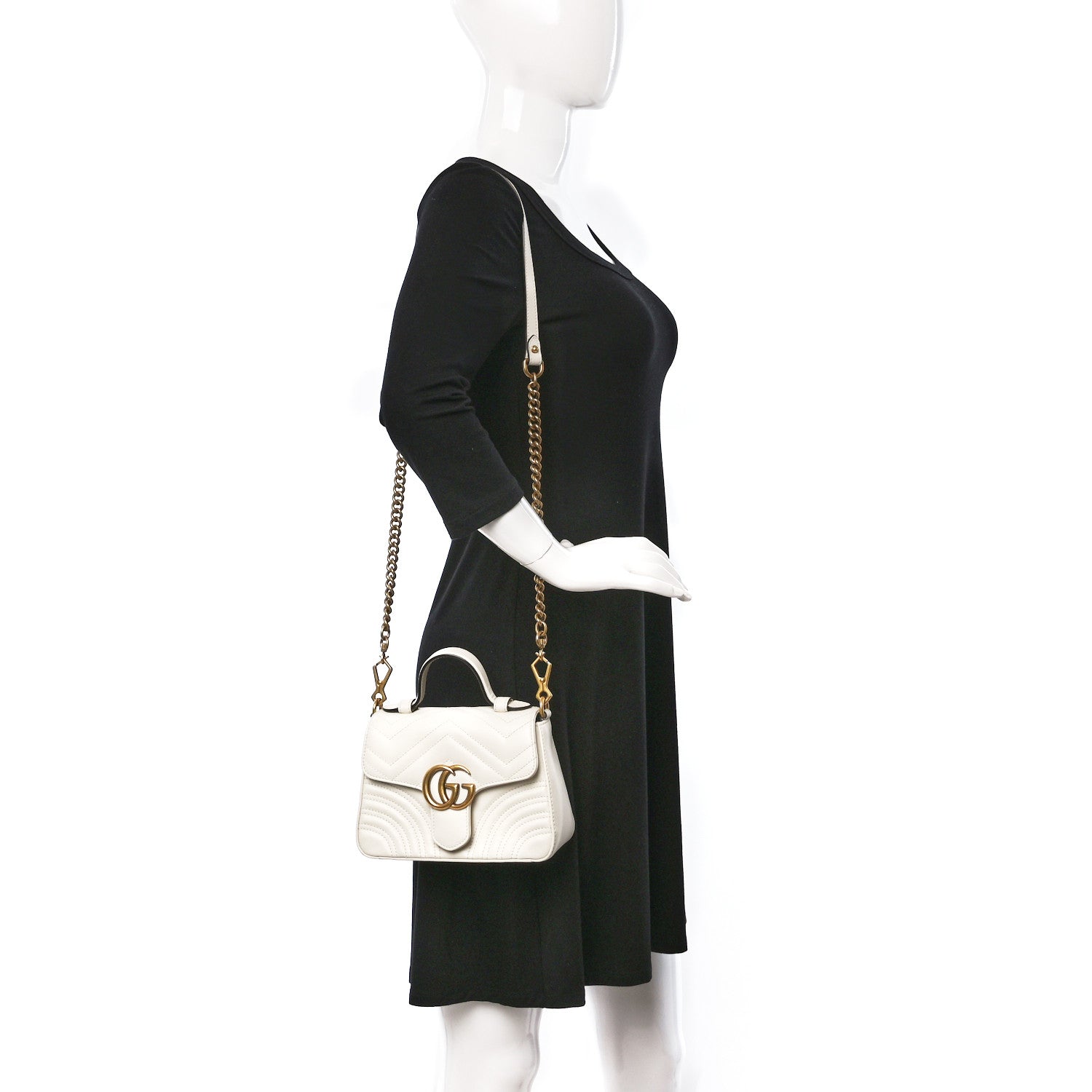 Gucci Calfskin Matelasse Mini GG Marmont Top Handle Shoulder Bag White 2 of 13