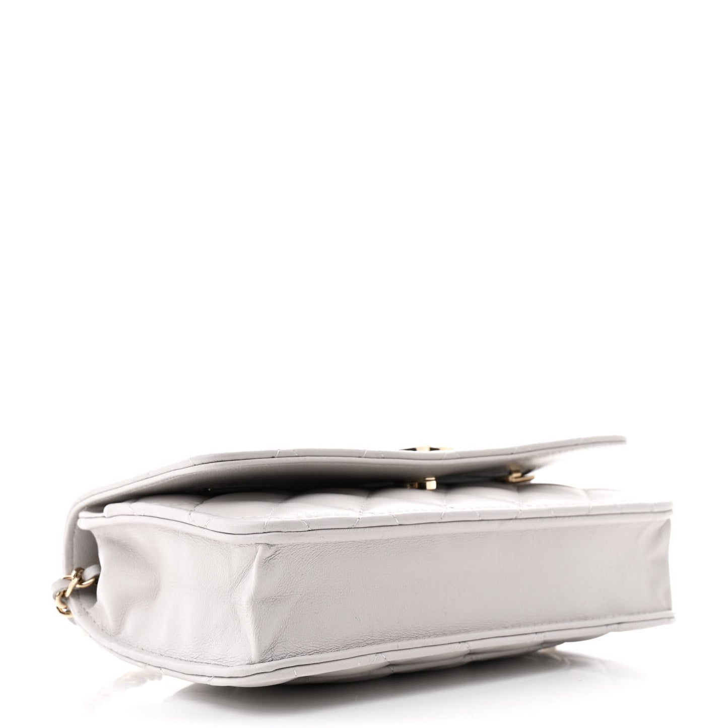 Lambskin Quilted Crystal CC Wallet On Chain WOC Grey