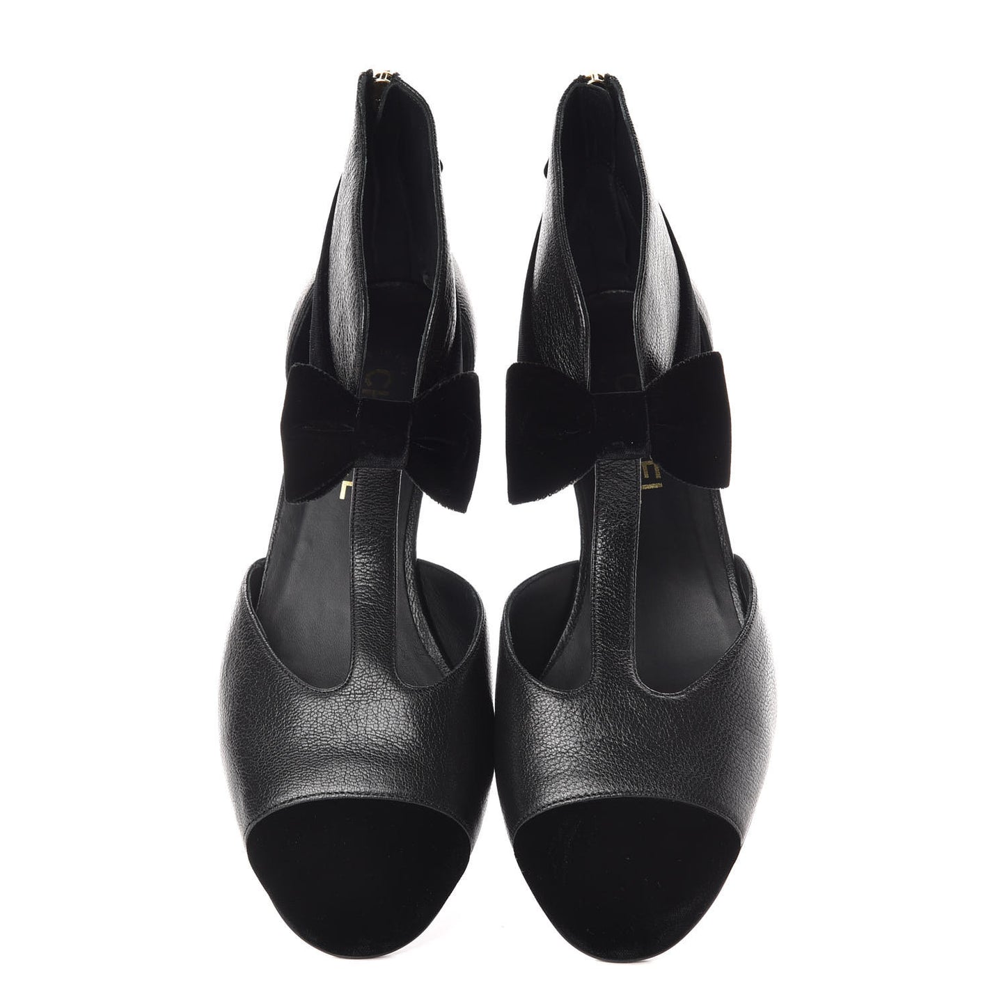 Goatskin Velvet Cap Toe CC Bow Cut Out Ankle Boots 41 Black