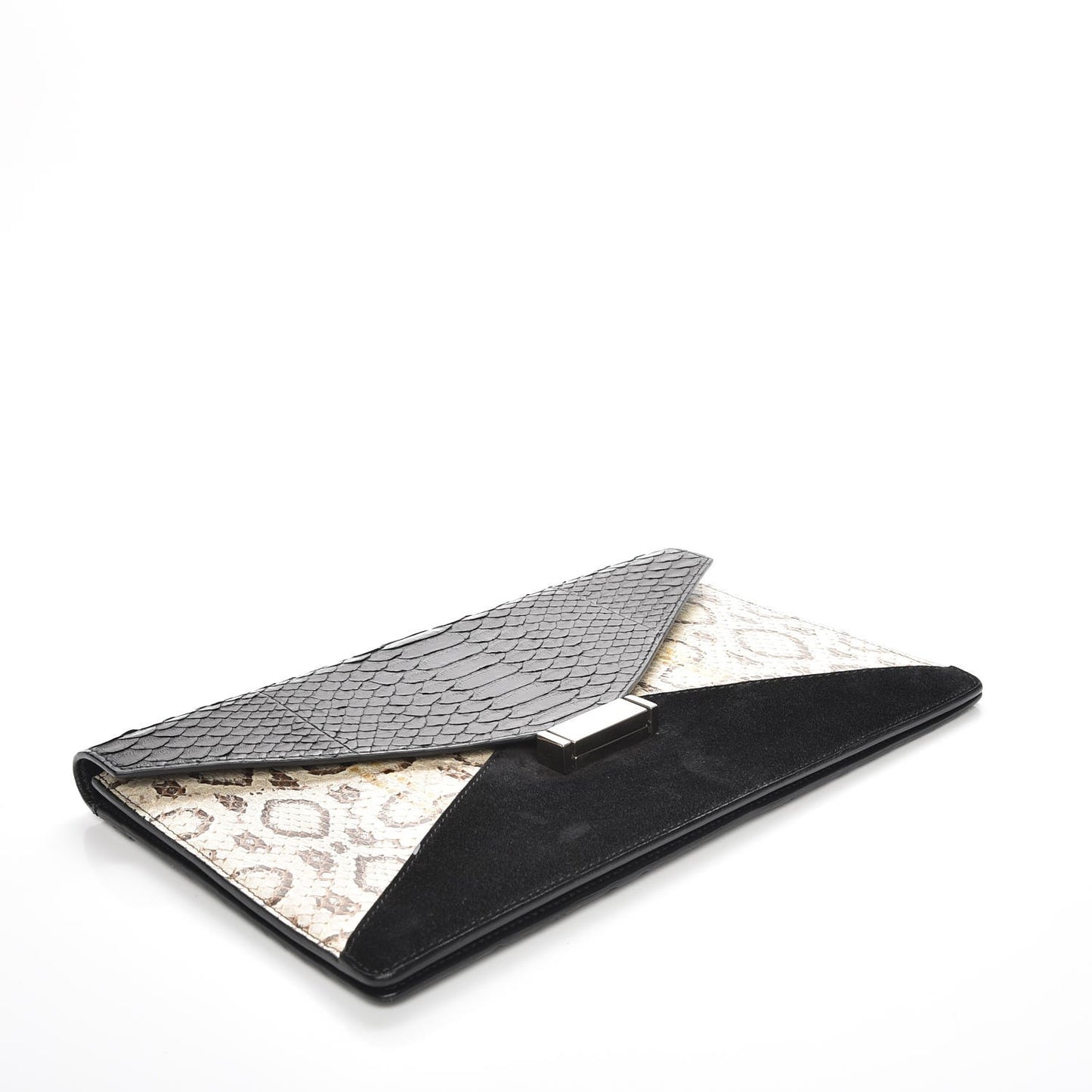 Python Suede Calfskin Diamond Clutch Black