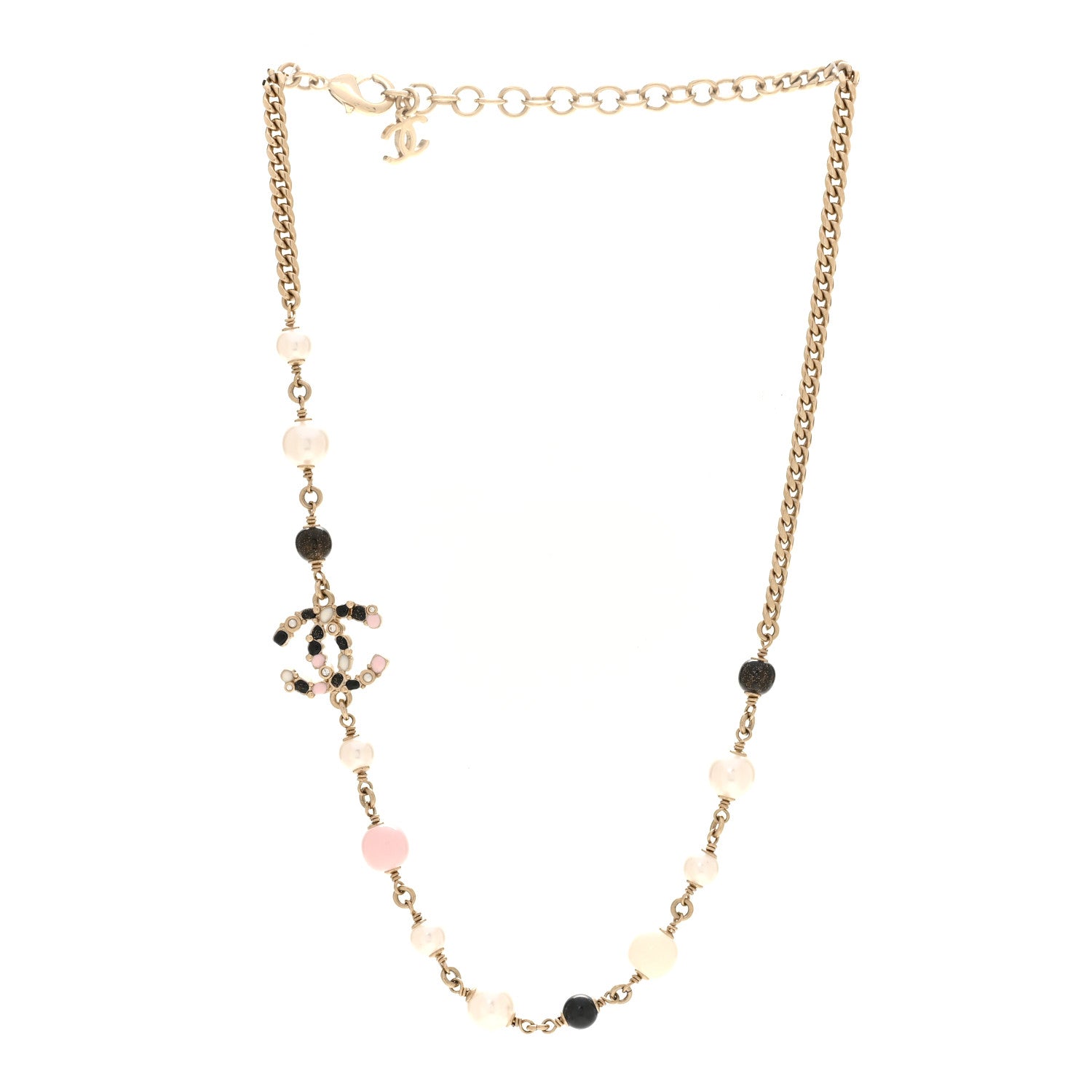 Chanel Pearl Beaded CC Necklace Gold Black White Pink 3 of 5