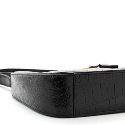 Saint Laurent Calfskin Crocodile Embossed LE 5 A 7 Hobo Black 9 of 10